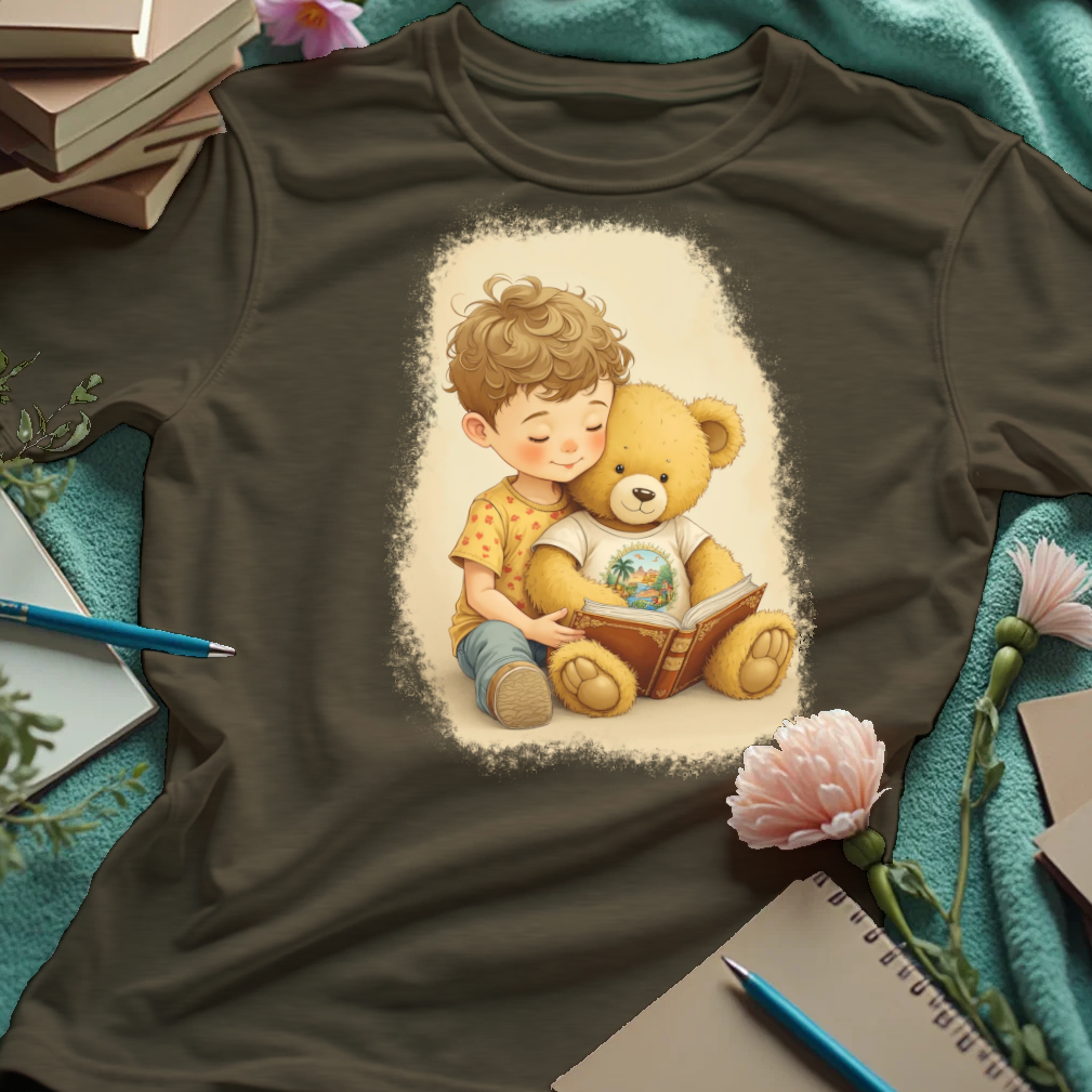 Cute Boy Reading To His Teddy Bear