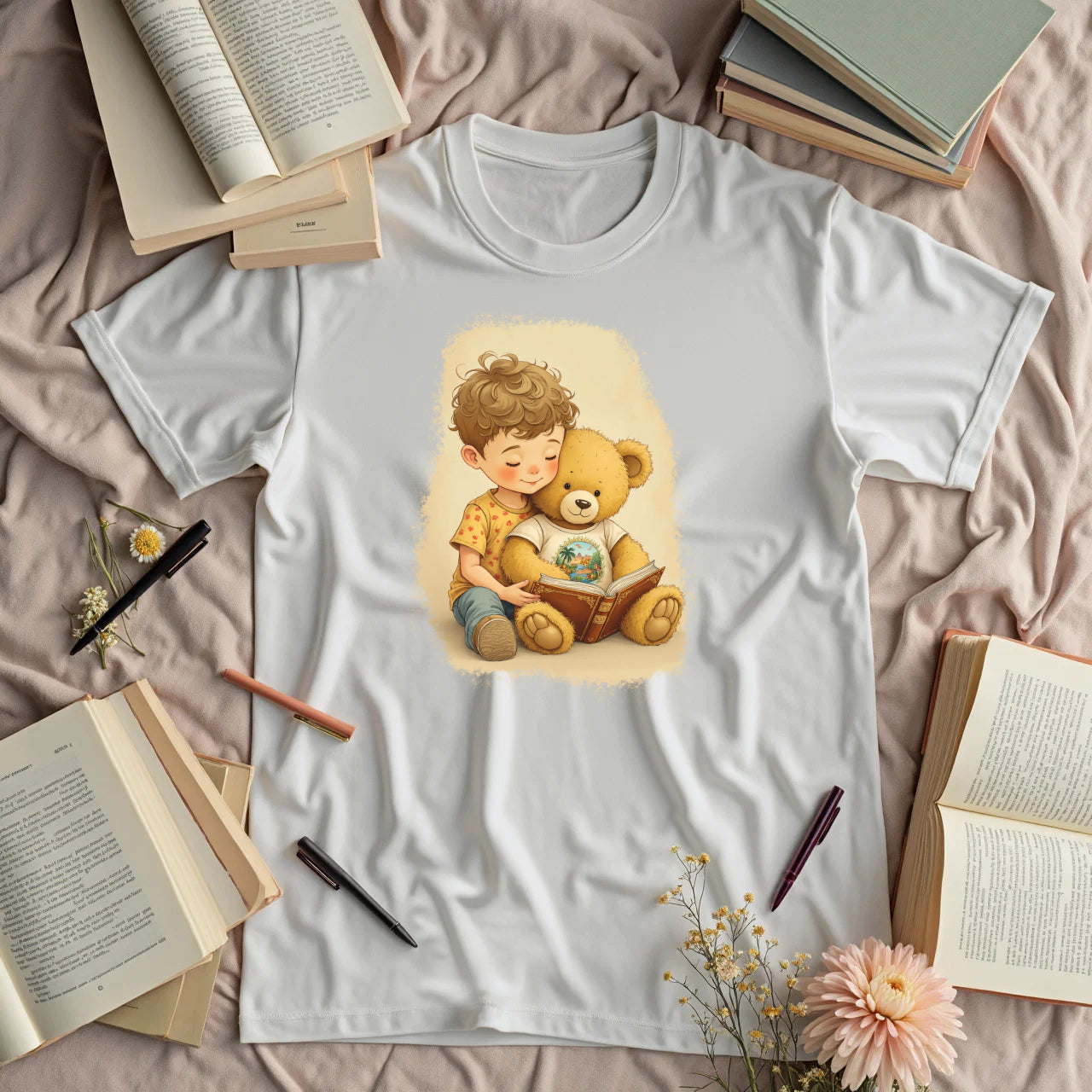 Cute Boy Reading To His Teddy Bear