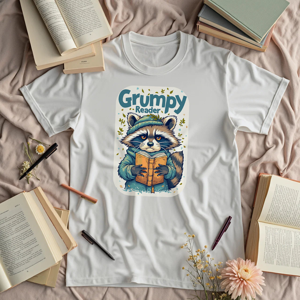 Grumpy Reader - Raccoon