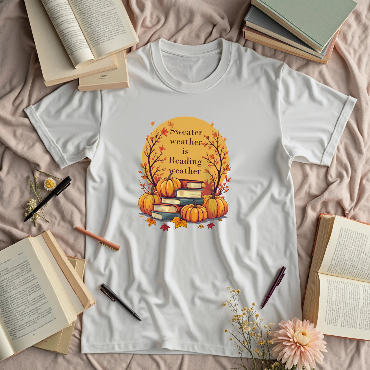 Sweater Weather is Reading Weather - Autumn Pumpkins