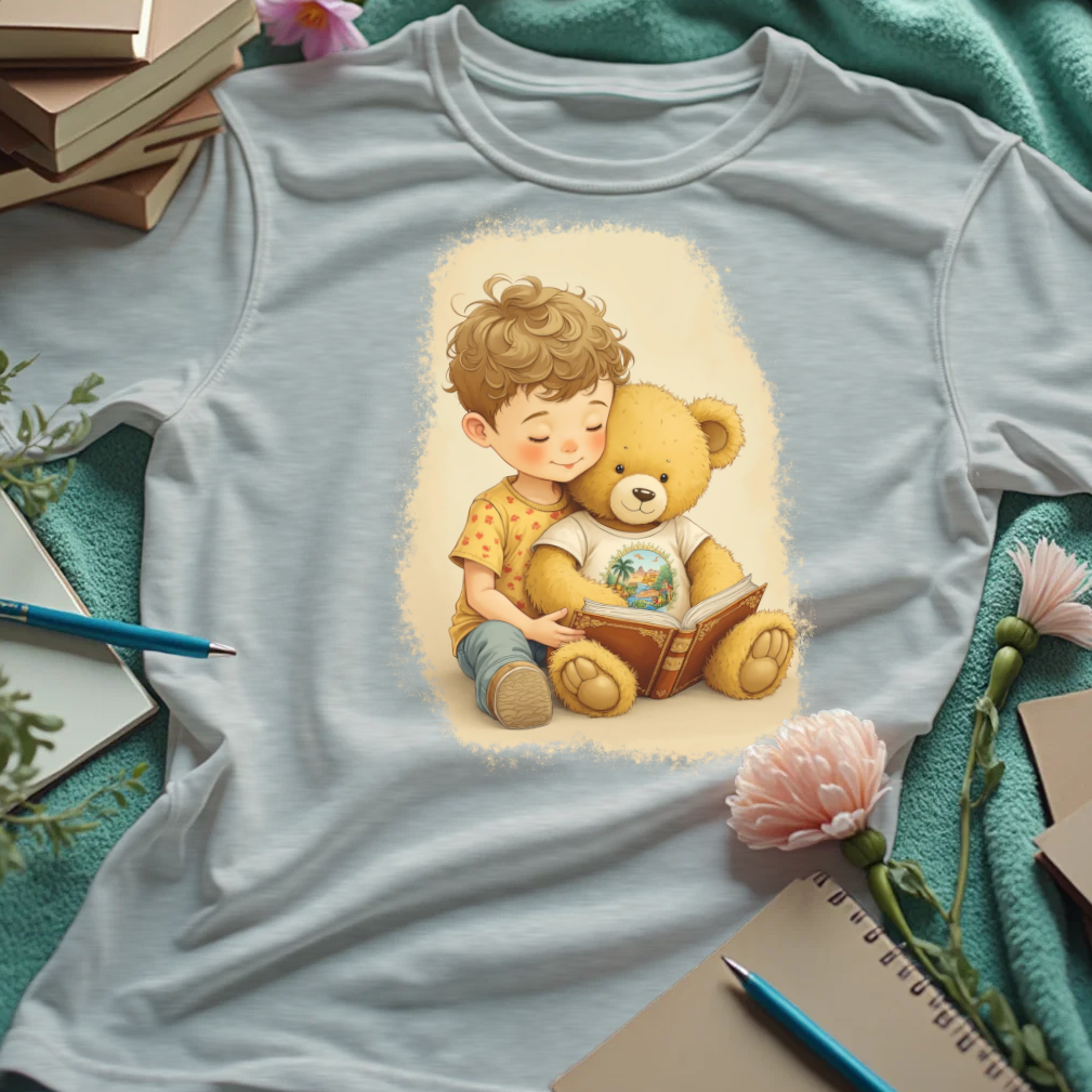 Cute Boy Reading To His Teddy Bear