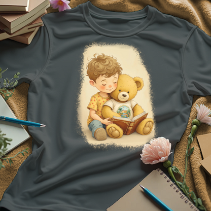 Cute Boy Reading To His Teddy Bear