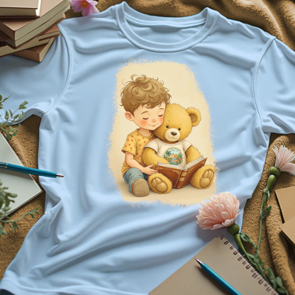 Cute Boy Reading To His Teddy Bear