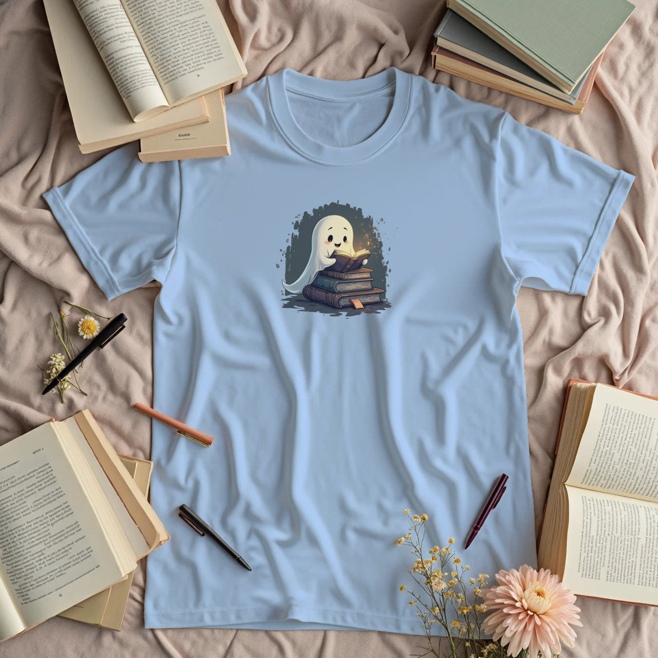 Cute Ghost with a Stack of Books
