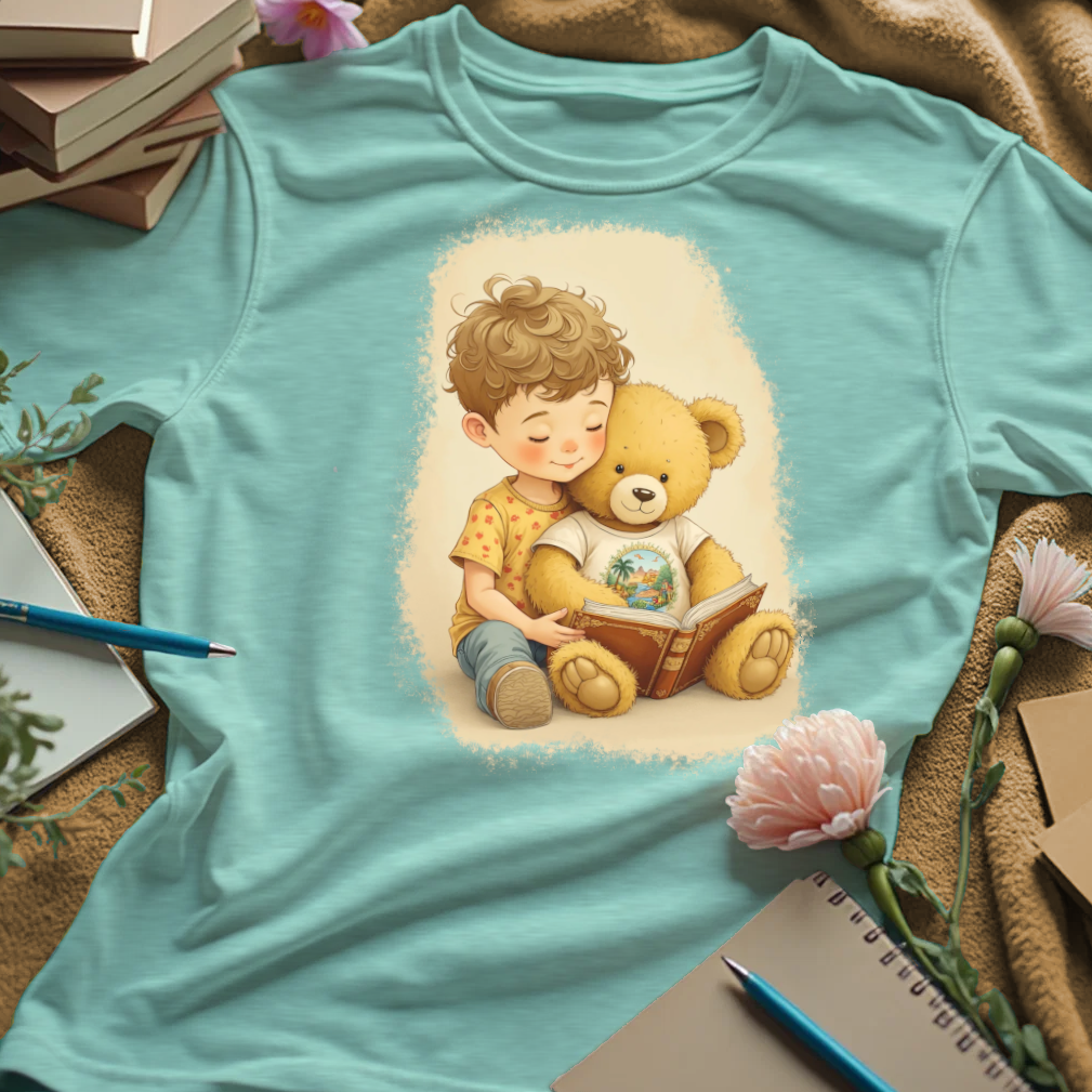 Cute Boy Reading To His Teddy Bear