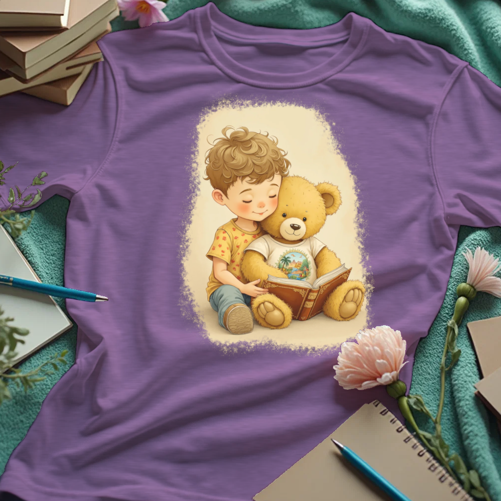 Cute Boy Reading To His Teddy Bear