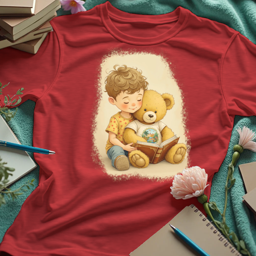 Cute Boy Reading To His Teddy Bear