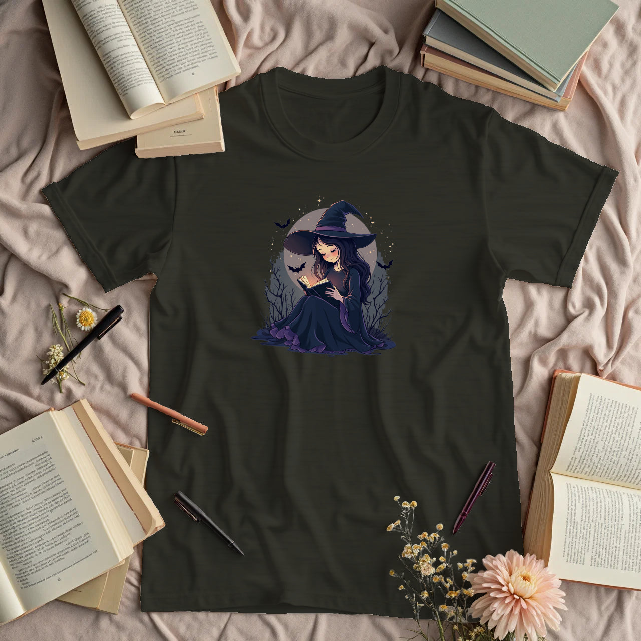 Witch Reading Under a Full Moon
