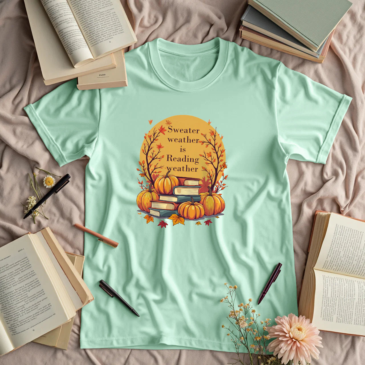 Sweater Weather is Reading Weather - Autumn Pumpkins