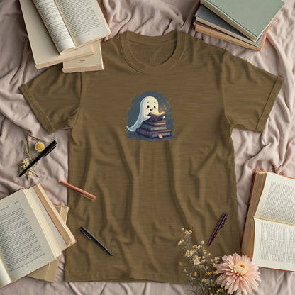 Cute Ghost with a Stack of Books