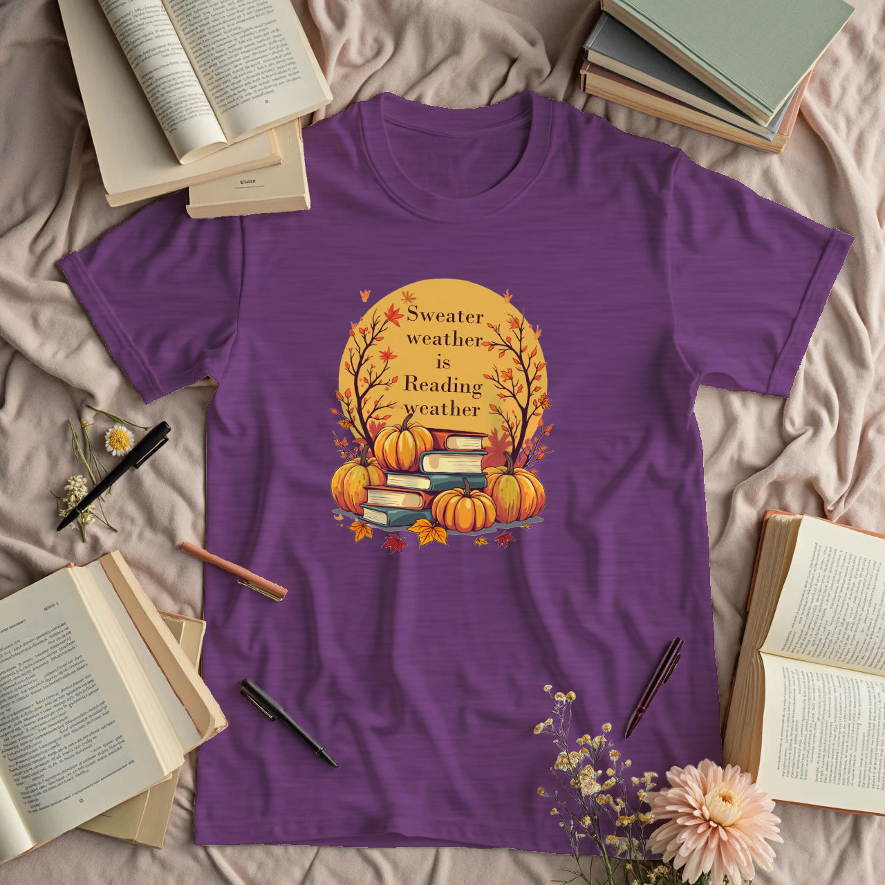 Sweater Weather is Reading Weather - Autumn Pumpkins