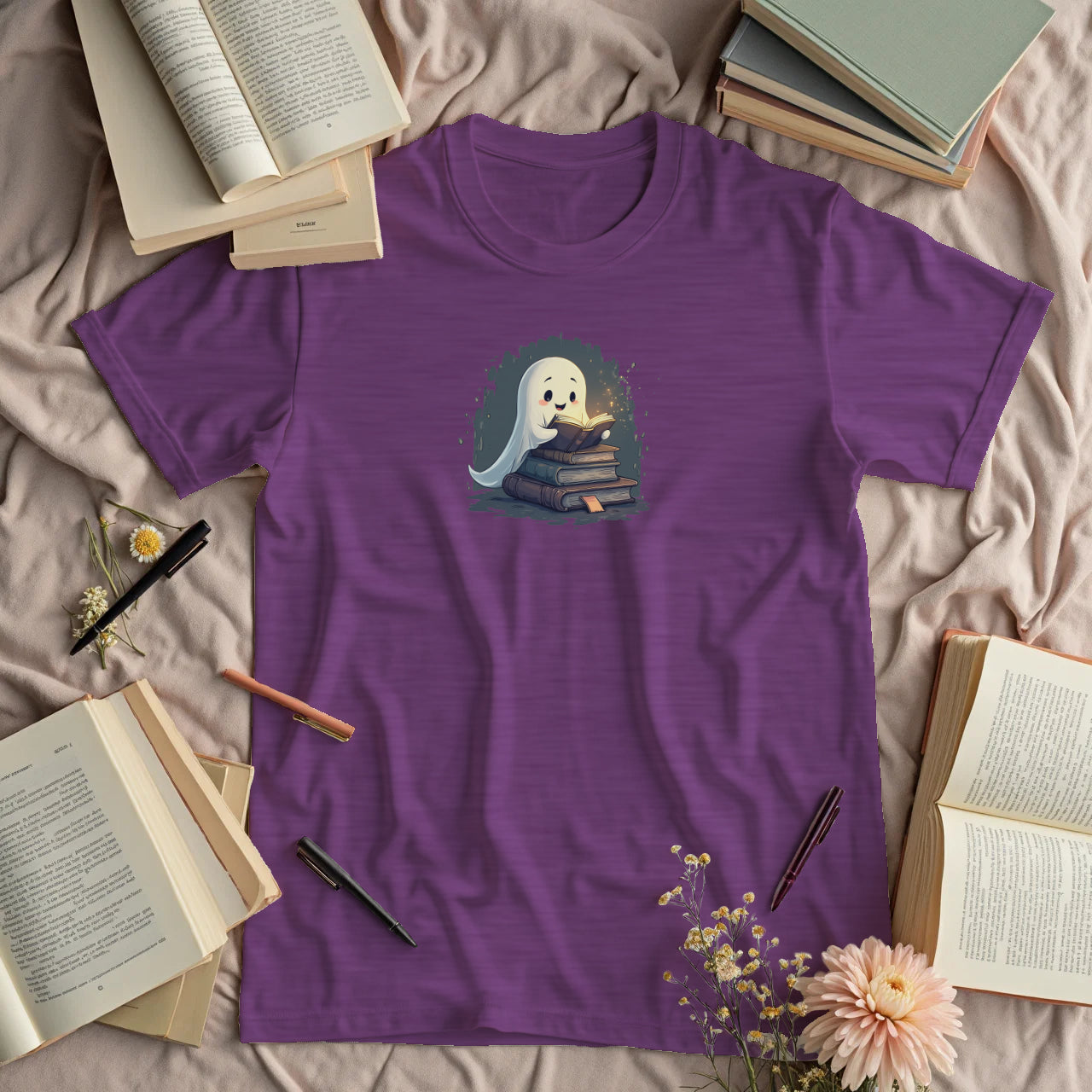 Cute Ghost with a Stack of Books