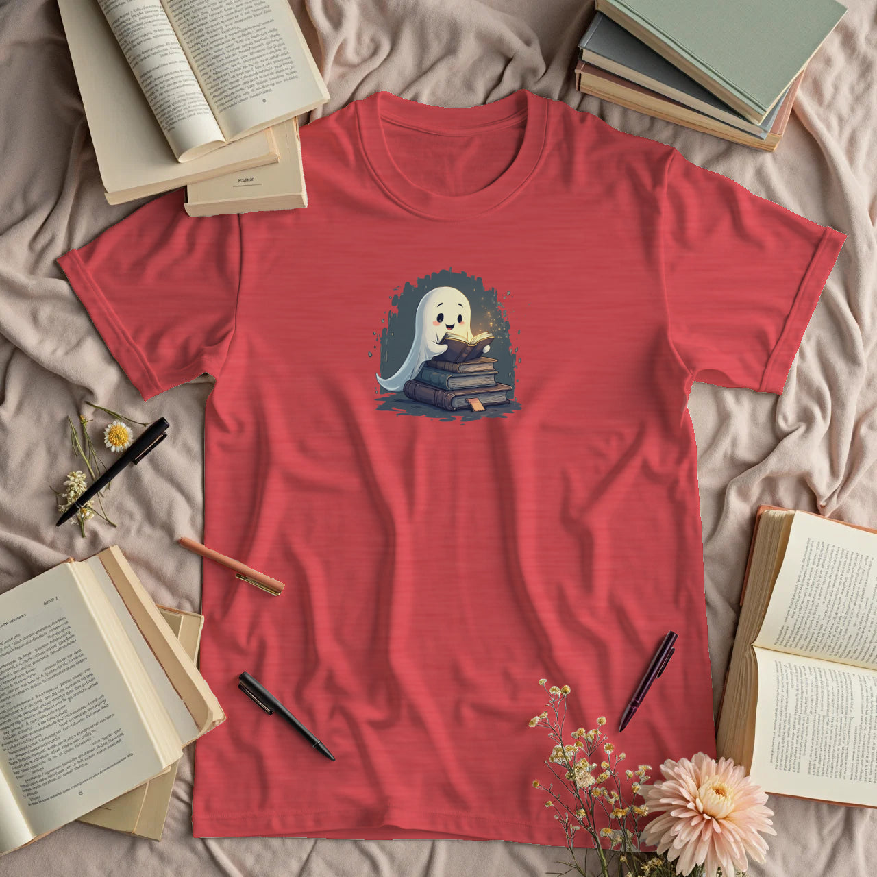 Cute Ghost with a Stack of Books