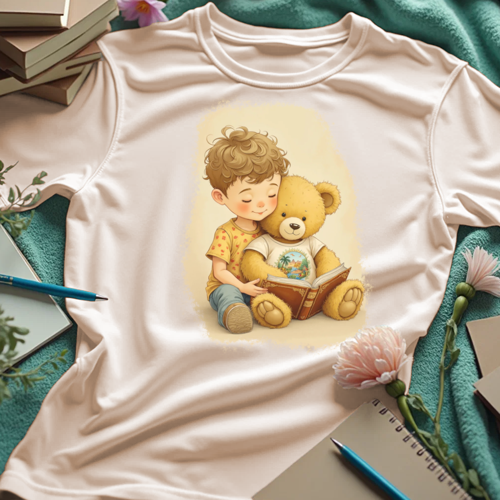 Cute Boy Reading To His Teddy Bear