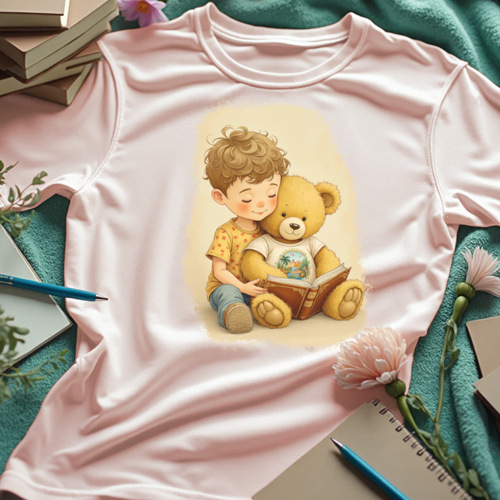 Cute Boy Reading To His Teddy Bear