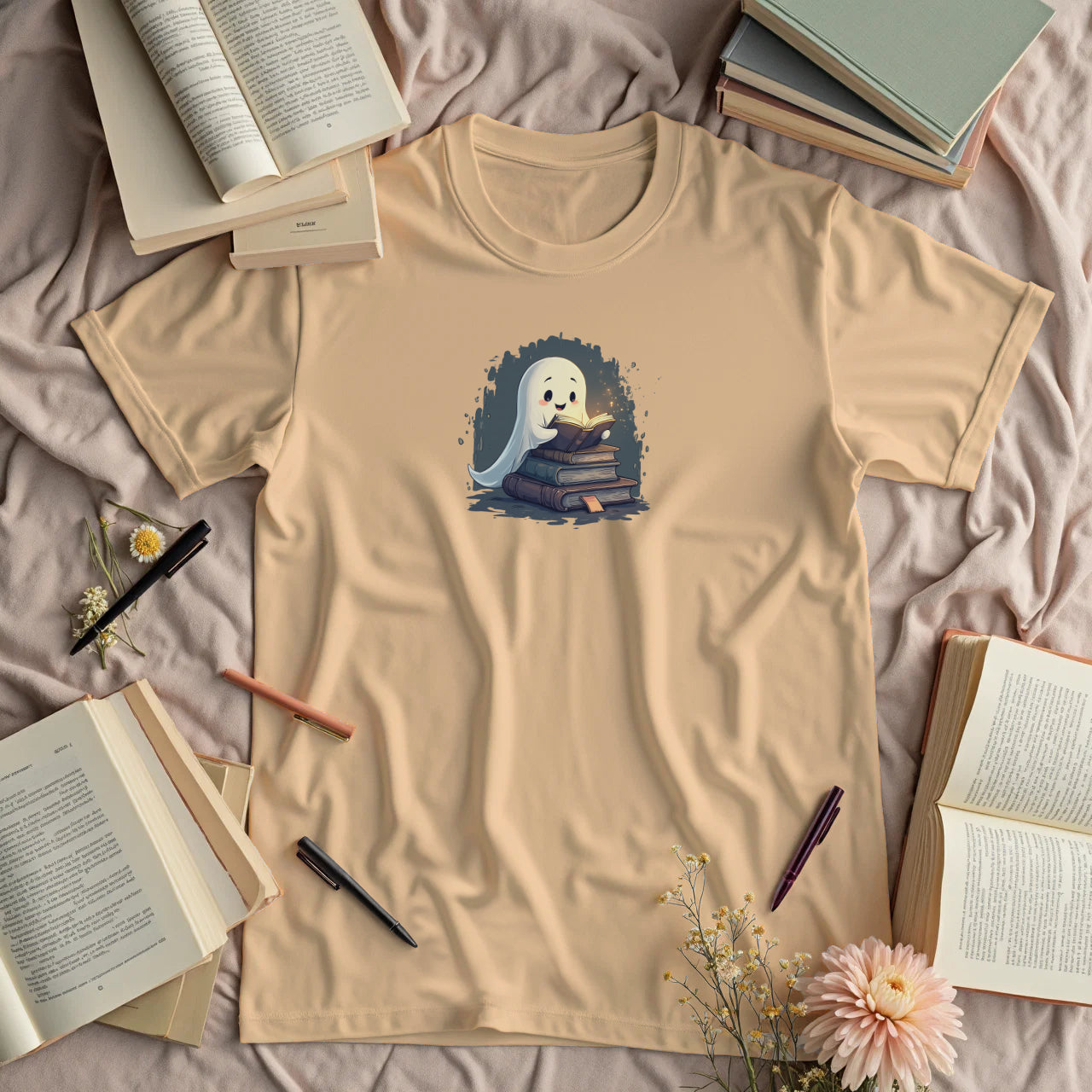 Cute Ghost with a Stack of Books