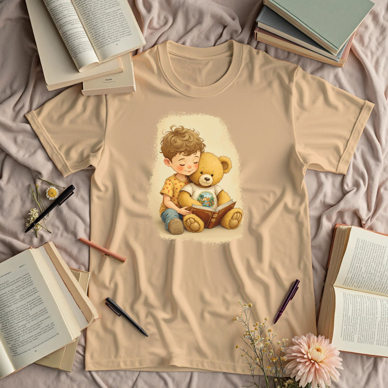 Cute Boy Reading To His Teddy Bear