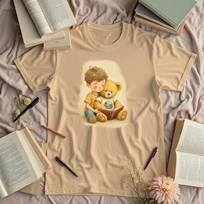 Cute Boy Reading To His Teddy Bear