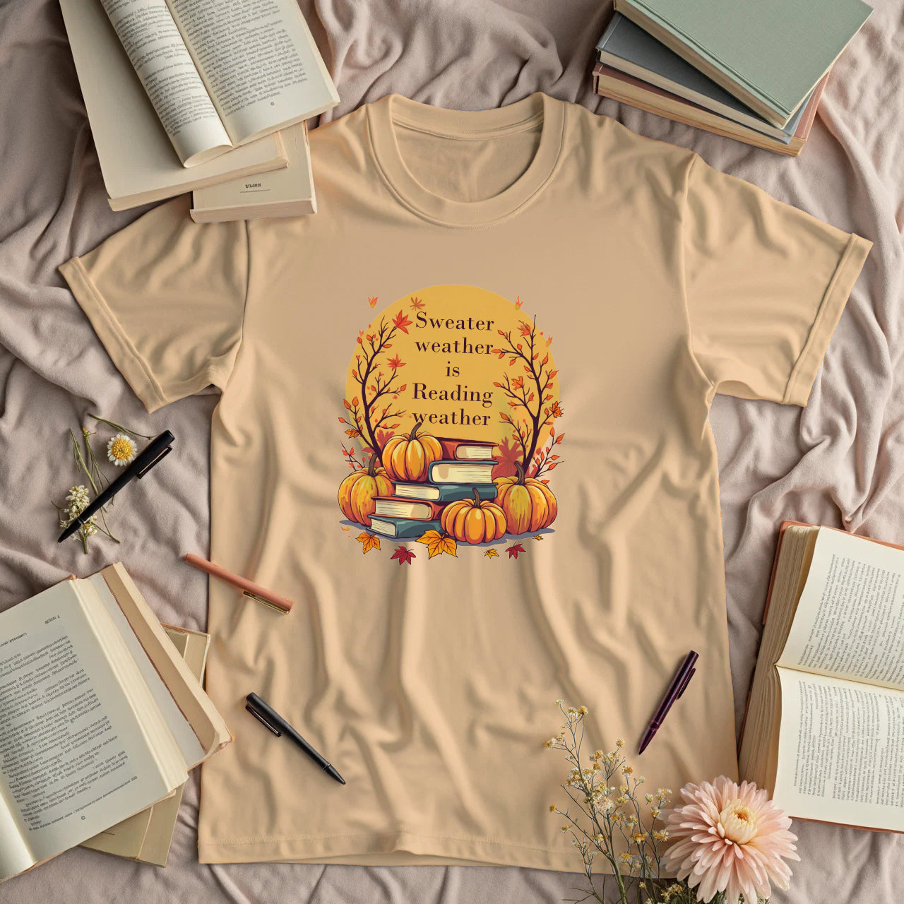 Sweater Weather is Reading Weather - Autumn Pumpkins